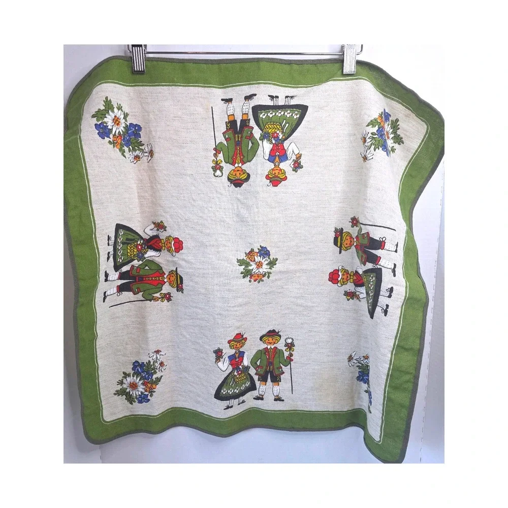 Vintage‎ Nagel Piepmatz West Germany Folk Art Placemat Linen Blend Green 24x24
